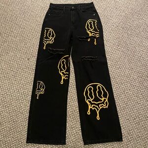 SHEIN Smiley Print Black Jeans